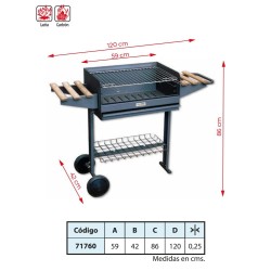 Barbacoa con Parrilla Cincada, Ruedas y Bandejas Laterales